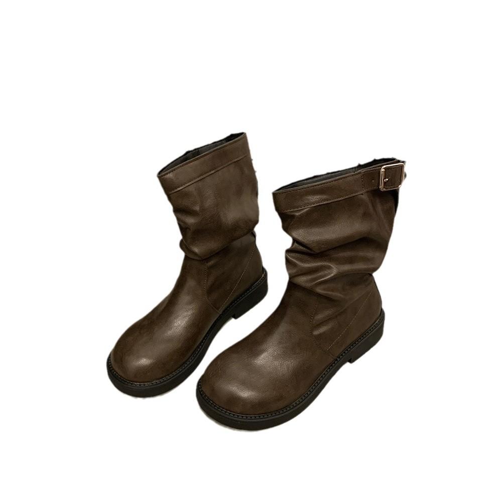 Botas Medianas de Lujo para Mujer de Primavera y Otoño Estilo Británico Retro Versátiles Casuales Botines Exquisitos Moda Zapatos de Mujer