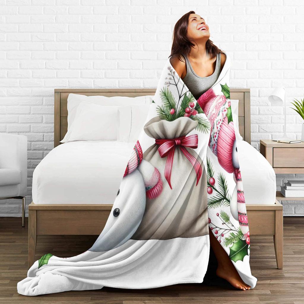 Christmas Snowman Flannel Blanket Winter Soft Warm Throw Blanket for Children Couch Chair Novelty Bedspread Sofa Bed Cover