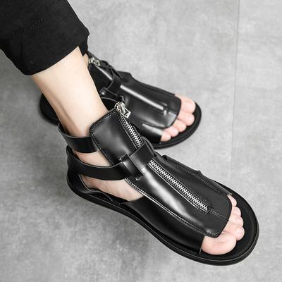 Mode 2024 Sommar Ny Herrmode Höga Sandaler Mångsidiga Herr Romerska Sandaler Casual Snörning Dragkedja Sandaler Herrskor Storlek 45