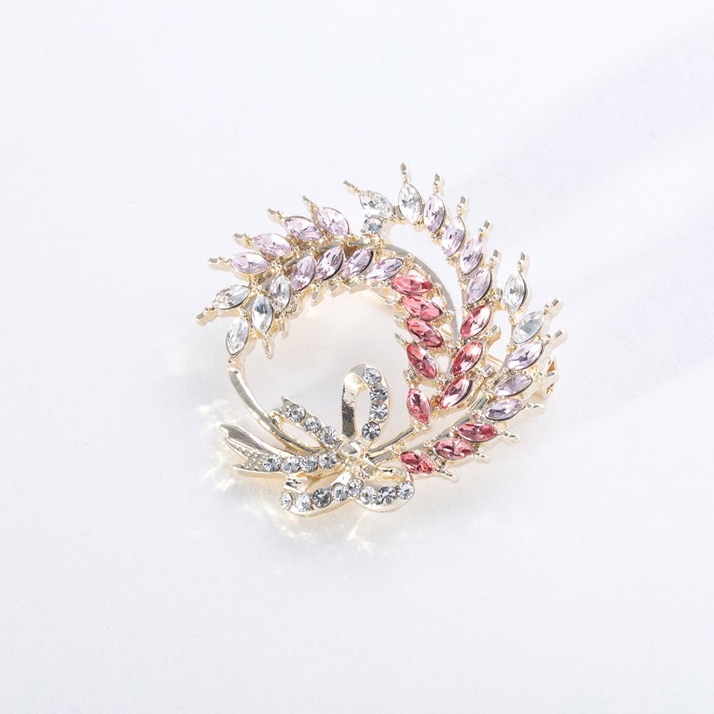 Pinkdudu Módní růžová kamínková brož s pšenicí Romantická kreativní zirkonová mašle Brožové špendlíky pro ženy Šperky PD1309
