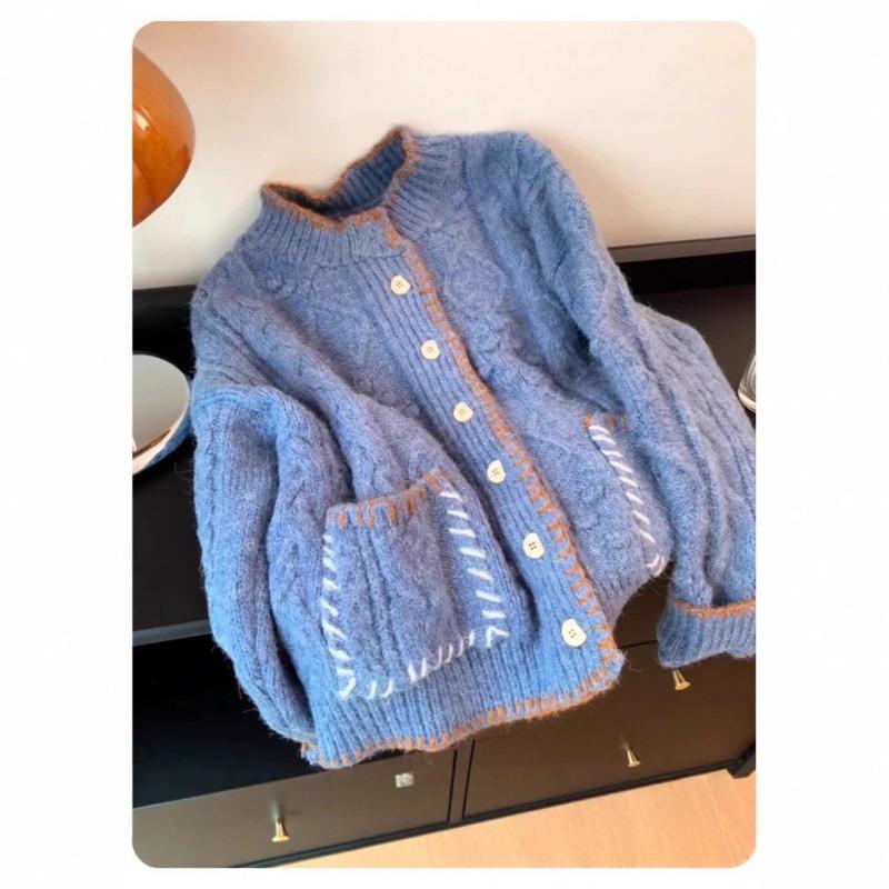 Recommended Personal Favorites ~ Contrast Color Soft Waxy Twist Sweater Jacket for Women in Autumn and Winter Loose and Slim Knitted Cardigan Top
