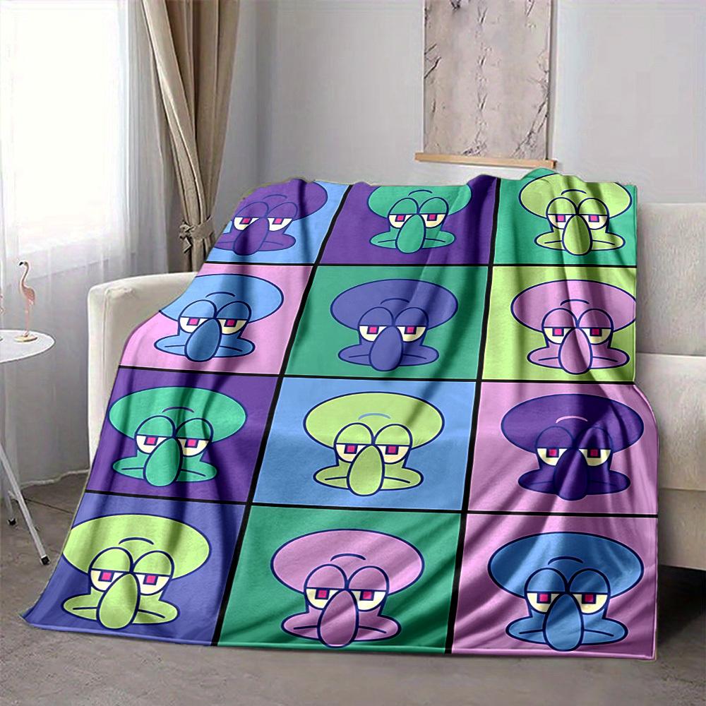1 stuks SpongeBob SquarePants Flanellen Plaid HD Geprint Lichtgewicht Zacht Warm Deken voor Alle Seizoenen voor Bank, Bed, Reizen, Kamperen Machine Wasbaar