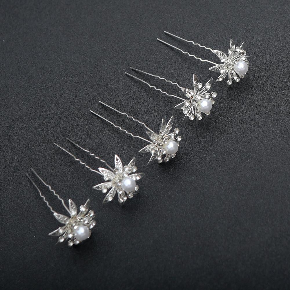 12pcs Delicate Fashion Bridal Headpiece U-Shaped Pin Pearl Flower Hairpin Women Hair Fork Coiled Hair Accessory Hairpin