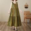 DIMANAF Plus Size Dress Summer Women Vintage Linen Elegant Style Sleeveless Floral Loose New Long Dress 8029