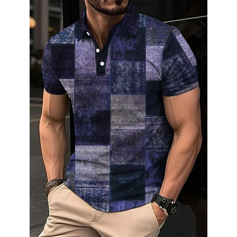 Mens Oversized Retro American Style Polo Shirt With 3D Digital Print Pique Cotton Breathable Comfortable Casual Wear