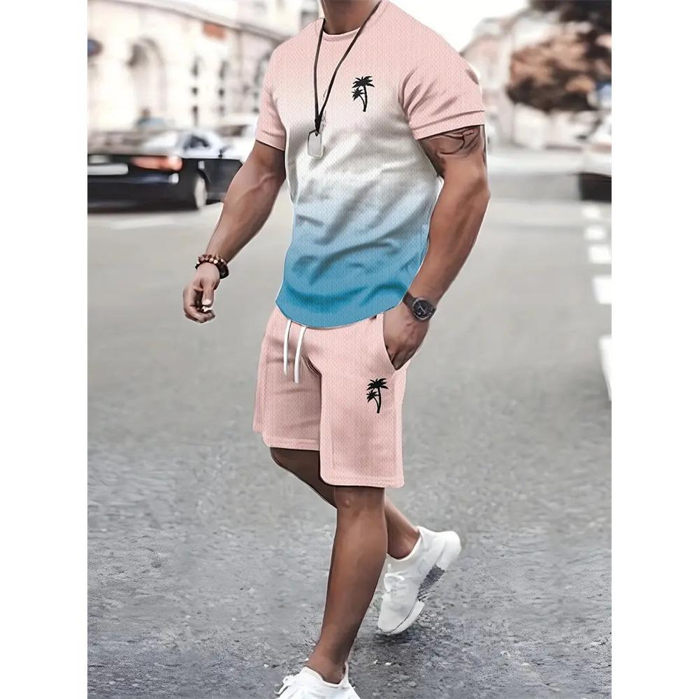 Set de pantaloni scurți de tricou la modă de vară, pentru bărbați, de stradă, cu mâneci scurte, cu mâneci scurte 3D.