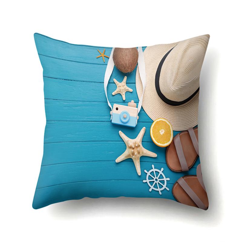 45*45cm Beach Vacation Style Sea Shell Deck Pillowcase Sofa Office Home Decor