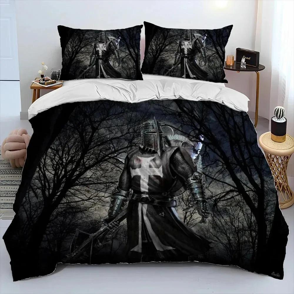 Zestaw pościeli Rycerz Templariusz Krzyżowcy Poszwa na kołdrę Zestaw pościeli Pokrowiec na kołdrę Poszewka na poduszkę Kołdra rozmiar king Queen Chłopcy Dorośli