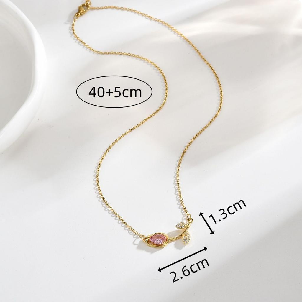 Women's Elegant Tulip Necklace High-End Zircon Flower Pendant Stainless Steel Light Luxury Jewelry Gift