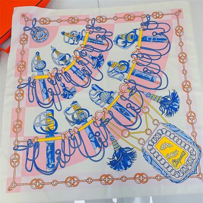 90Cm Luxury  Chain Tassels Manual Hand Rolled Twill Silk Scarf Women Curled Square Scarves Foulard Femme Wrap Bandana Hijab