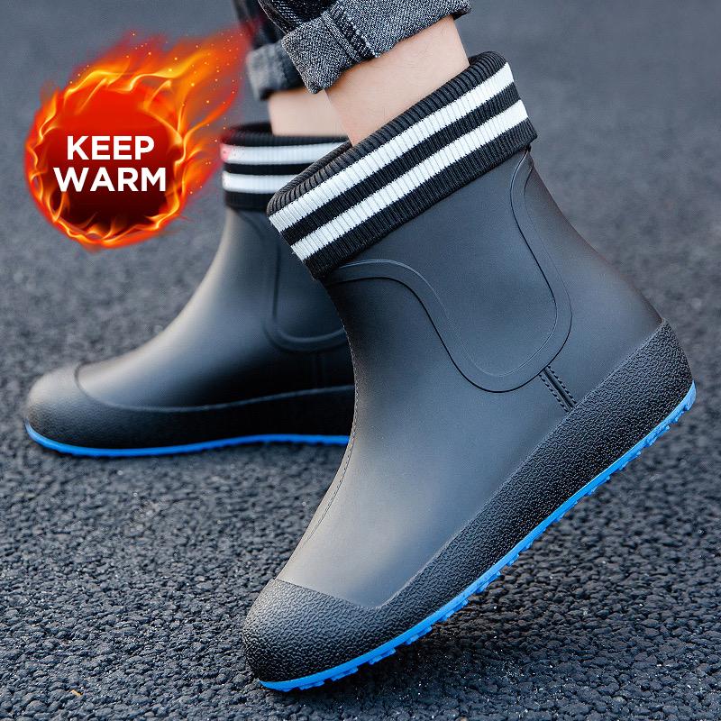 Německé protiskluzové dešťové boty Pánské do půli lýtek Teplé holínky Plus sametové Vodotěsné boty Kuchyňské boty Mycí boty Rybářské boty Dámské