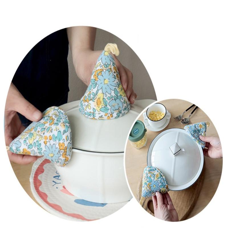 Mini Triangle Microwave Oven Glove High Temperature Resistant Thick Cotton Pot Cloth Cover for Baking Cooking Hot Pot Transfer