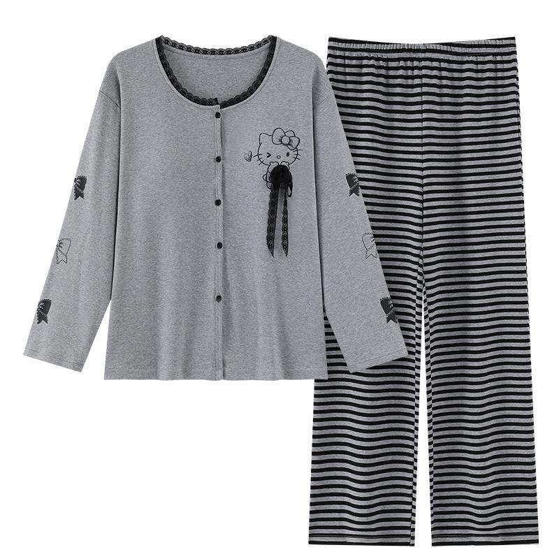 Women's Long-Sleeve One-Piece Pajamas with Built-in Bra Pad, Wearable Outside, Cute Round Neck Home Wear Set for Spring and Autumn