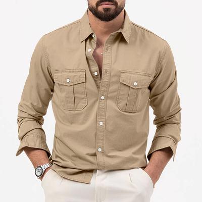 European and American Men's Shirt Double Pocket Casual Long Sleeved Top