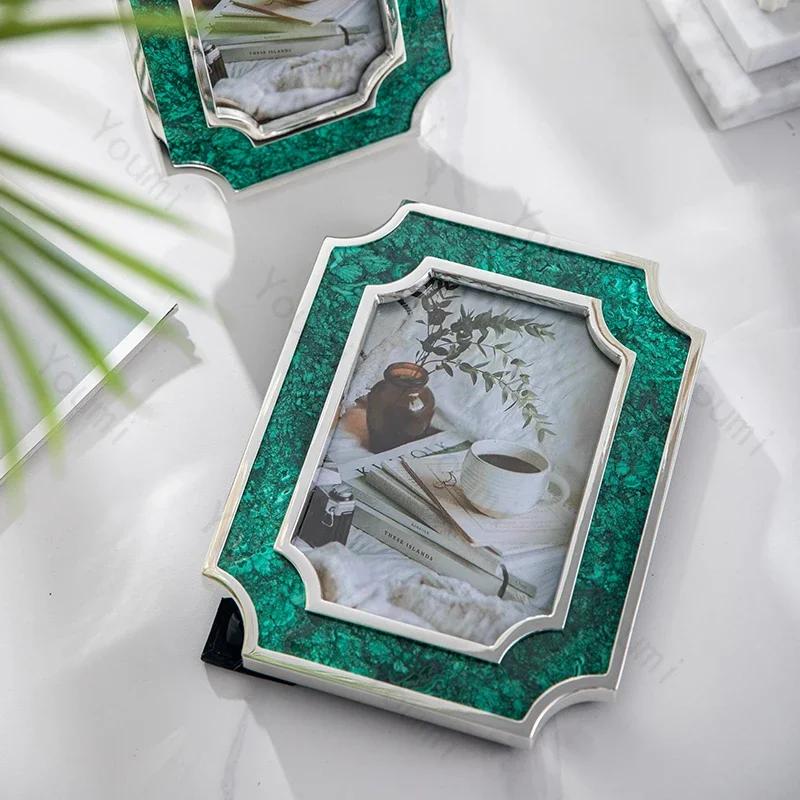 Emerald Marble Picture Frames Light Luxury Bedroom Decoration Colored Marble Picture Frame Modern Home Wedding Photos Frames