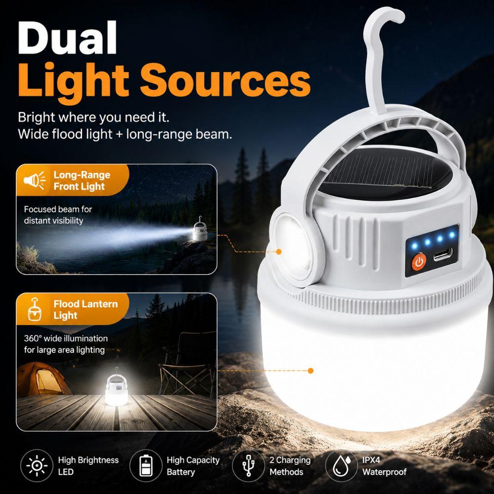 Waterproof Solar Camping Lamp USB Rechargeable Hanging Camping Light Versatile Tent Light  Hiking