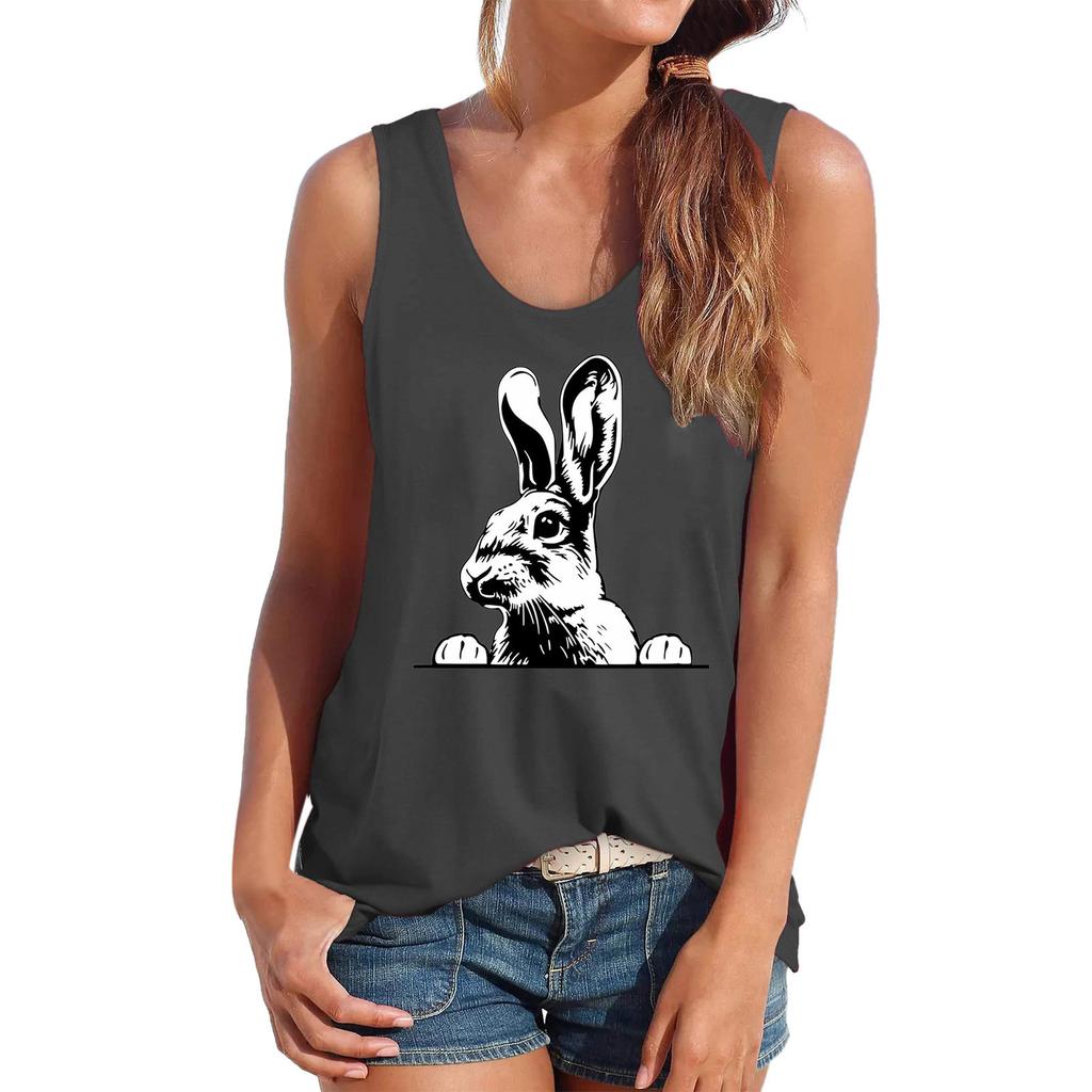 Casual Crew Neck Top Printed Loose Sleeveless Fashion T-Shirts Women’s