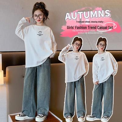 Girls' 2025 Autumn Smiley Face Casual Loose Shirt for Medium & Large Children