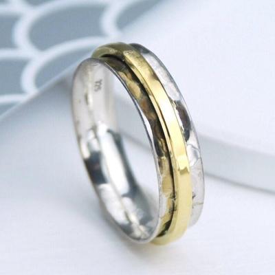 Forgó Gyűrű Kézzel Készített Kéttónusú Gyűrű, Egymásra Rakható Gyűrű, 925 Sterling Ezüst, Dizájner Gyűrű, Évfordulós Ajándék, unisex Gyűrű