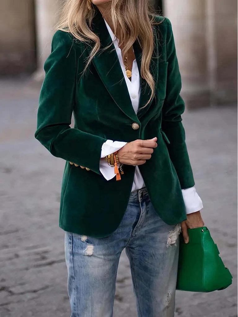 Elegant Women's Solid Color Suit Jacket - Fall/Winter 2025 Collection