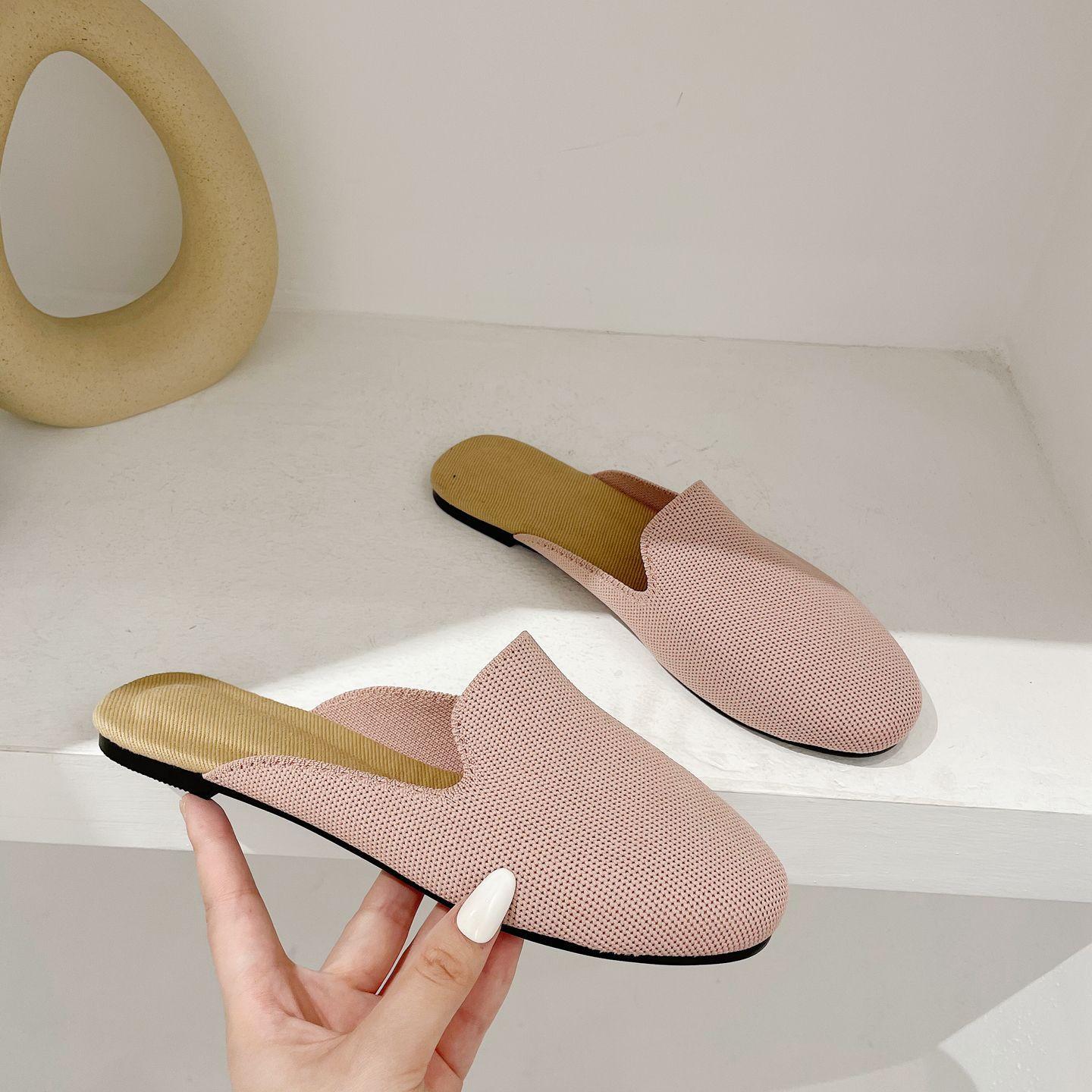 

Весенние и летние полутапочки, плетеные сандалии и тапочки, туфли на плоской подошве с круглым носком, женская обувь больших размеров 40 розовый