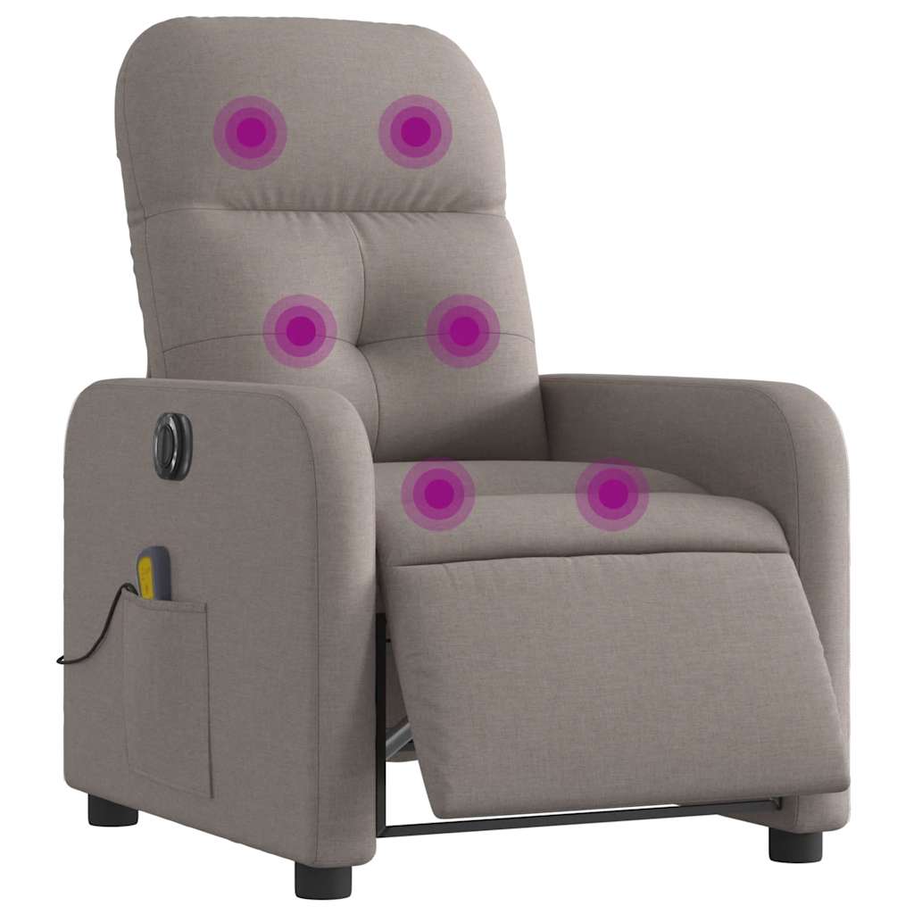Vidaxl Rozkładany Fotel Masujący, Elektryczny, Kolor Taupe, Tkanina