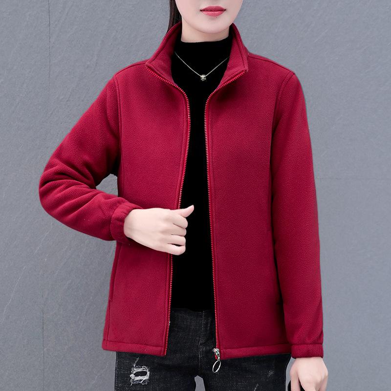 Warm Fleece Casual Stand Up Collar Sports Jacket for Women's Spring and Autumn Short Jacket