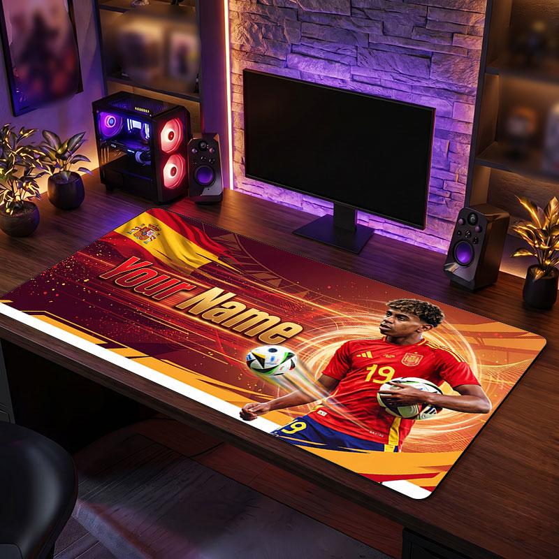 Tappetino per Mouse Grande Personalizzato Lamine Yamal, Stampa Testo Nome Personalizzato, Tappetino da Scrivania Antiscivolo con Logo Calcio, Regalo per Gamer