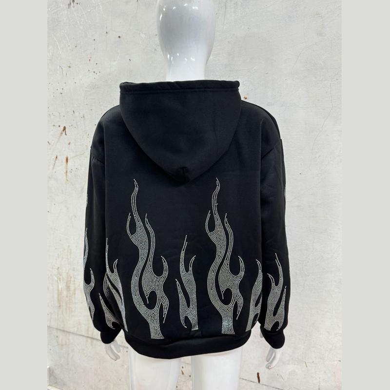 Autumn and winter Y2K trendy street flame hot stamping loose zipper hooded sweatshirt for men and women