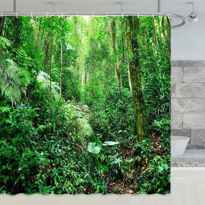 Rainforest Landscape Shower Curtains Green Leaves Plant Tree Original Forest Scenery Outdoor Nature View Bathroom Decor