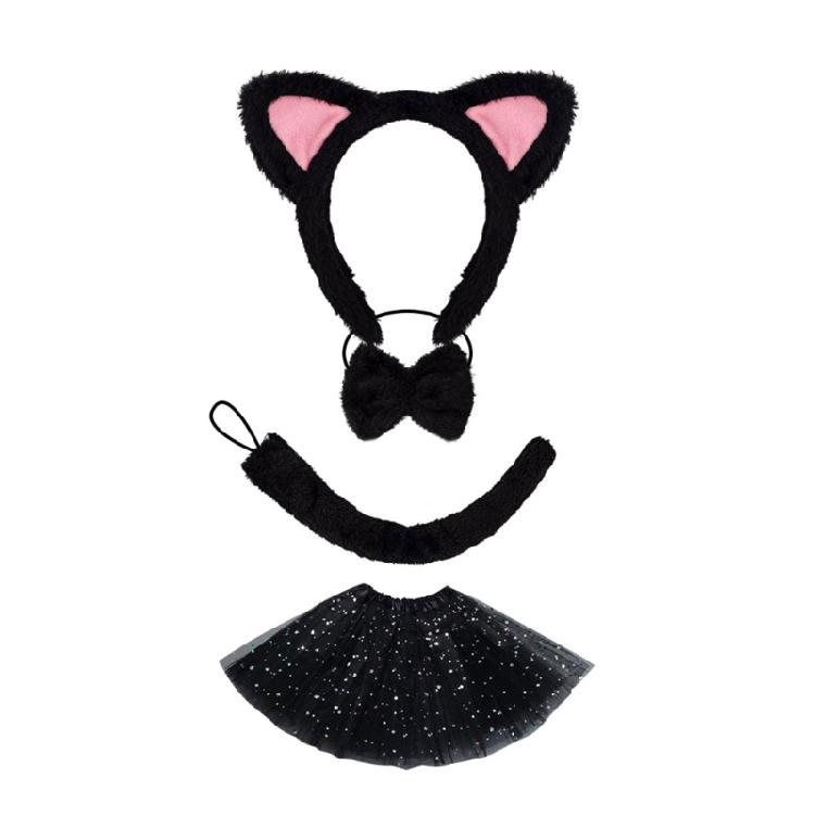 Kids Animal Costume Cats Ears Headband Bowtie Tutu Skirt Tail Set Cats Costumes Accessories for Halloween Party Decors