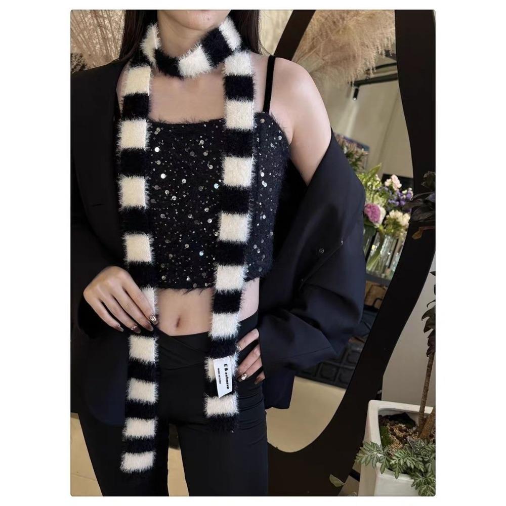 Slim Stripe Plush Scarf Clothing Accessories Striped Warm Soft Thin Scarf Knitted Wool Plush Long Narrow Scarves Autumn Winter
