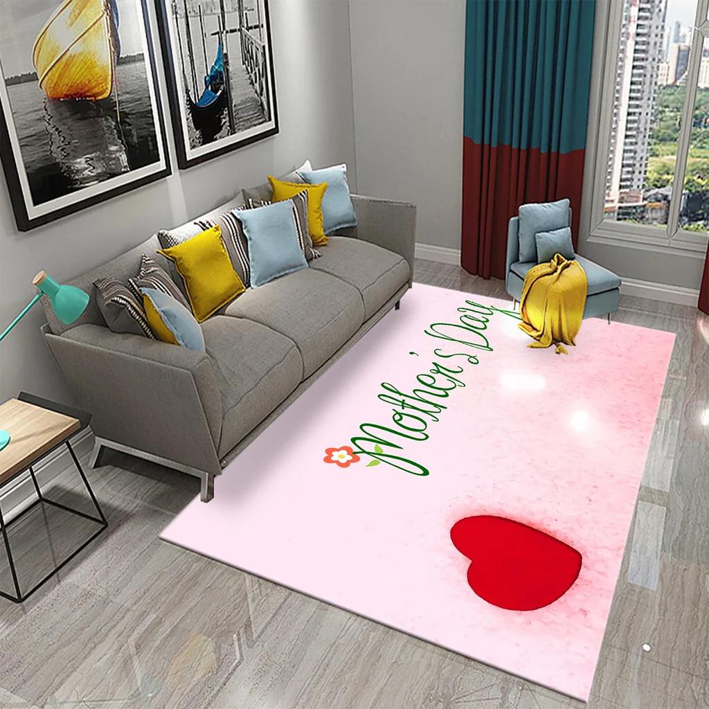 Mother's Day Happy Carpet Romantic Warm Rugs Living Room Bedroom Rug Heart Carpet Baby Girl Soft Play Floor Mat Kitchen Parlor