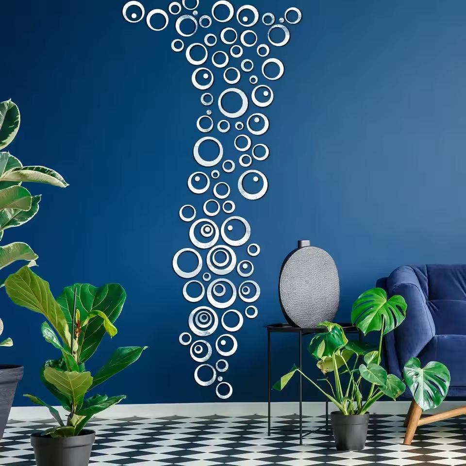 Set of 24 Round Acrylic Mirror Wall Stickers for Living Room or Bedroom Decoration