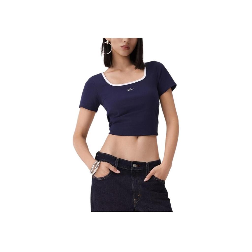 Levis Comfortable Simple Knit Casual Square Neck Short Sleeve T-Shirt Women Tops 0019T-0004