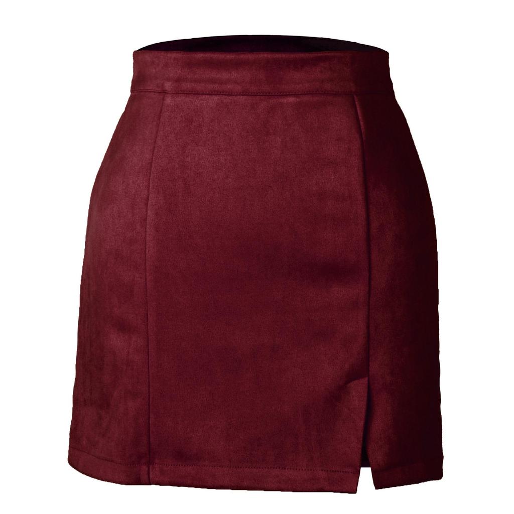 Women's High Waist Suede Wrap Mini Skirt - A-line Solid Color, Zipper Closure, Autumn/Winter Collection