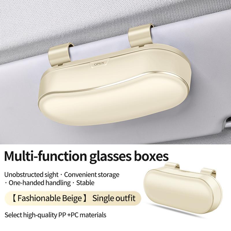 Car Sun Visor Eyewear Holder with Card Pocket One Hand Operation Smooth Microfiber Interior Protects Glasses from Marks бежевый