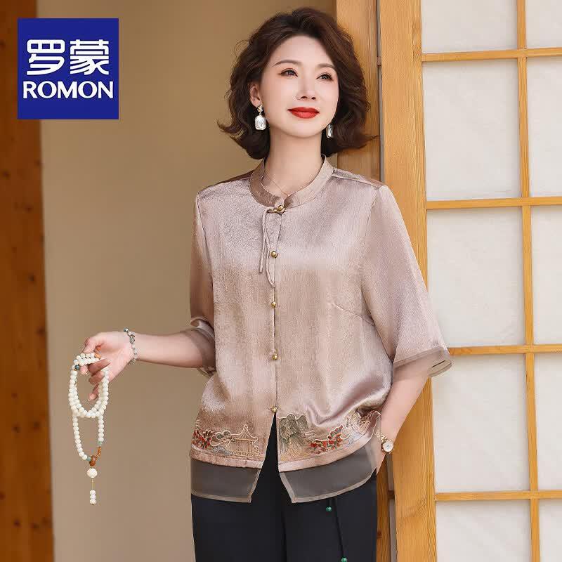 Romon Women s Chinese Style Embroidered Summer Shirt 2XL