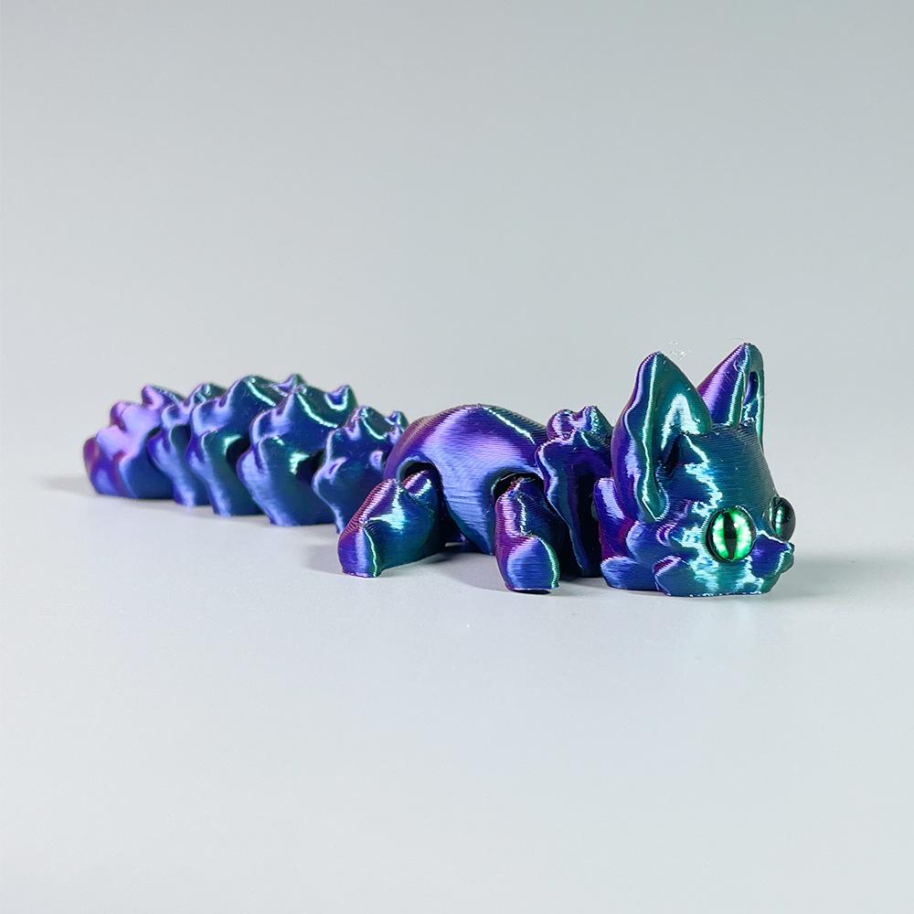 

3D Printed Fox Keychain with Movable Tail and Cat Figurine Ornament