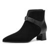 Fashion Square Heel Single Shoes Fall New Pointed Toe Suede Metal Buckle Back Zipper Anti-Slip Wear-Resistant Short-Thigh Boots