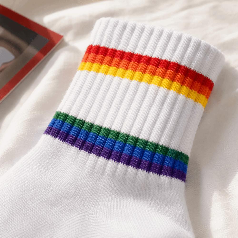 2PCS Breathable Mesh Athletic Socks Rainbow Stripe Sports Running Socks Running Socks  Running