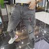 European Men's Spring & Autumn Tiger Head Slim Fit Jeans with Hot Diamond Detail