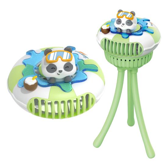 

Stroller Fan Built-in Large Battery USB Fast Charging 5 Wind Speeds Cartoon Animal Swim Ring Design Portable Cooling Fan зелёный
