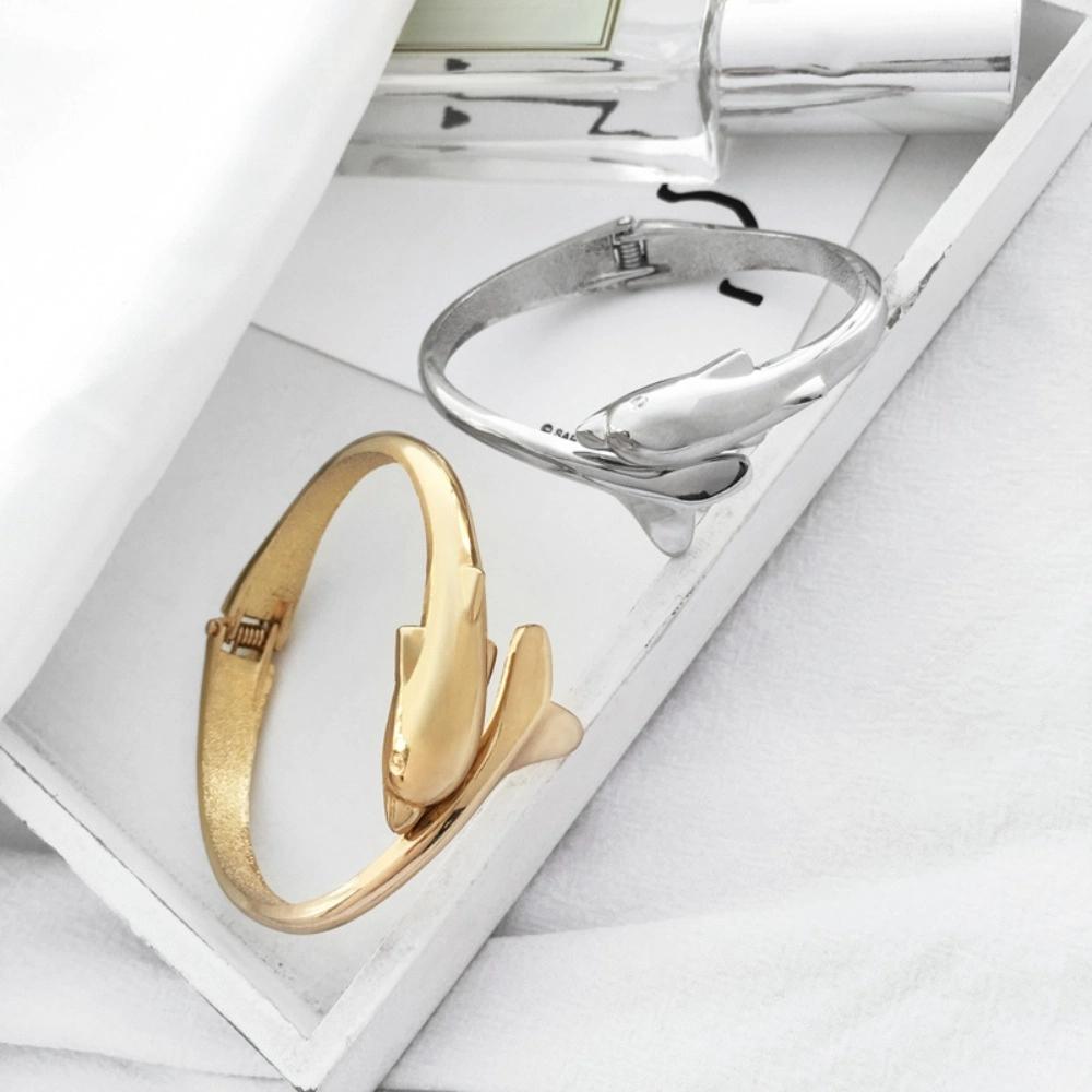 Creative Dolphin Bangle Elegant Marine Organism Hand Chain Jewelry Dolphin Spring Bracelet  Unisex