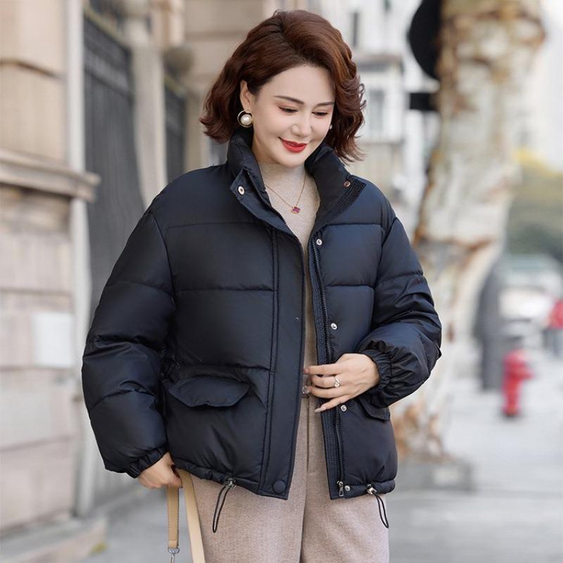 Middle-aged women's cotton-padded clothes are versatile in winter, new fashion stand-up collar, thickened small bread jacket, and top women