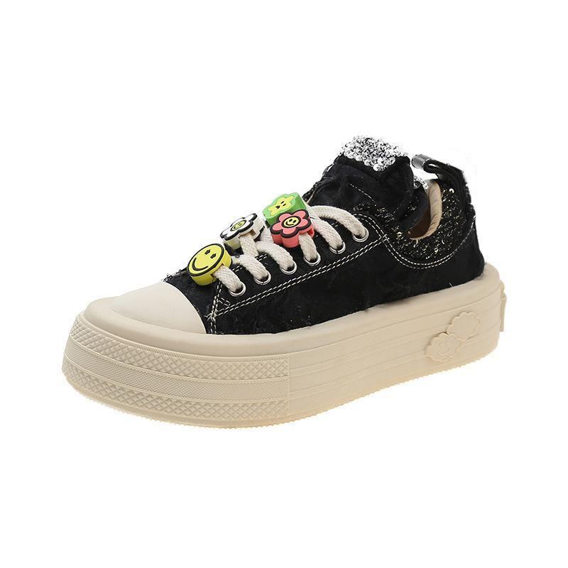 Nicho design sapatos de lona femininos 2024 nova estrela com os mesmos sapatos casuais desenho animado rosto sorridente temperamento sapatos únicos da moda