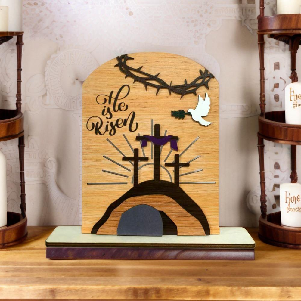 He Is Risen Decor Wooden Easter Resurrection Scene Empty Tomb Table Decorations Indoor Catholic Easter Gifts Decor Wolf Ornament