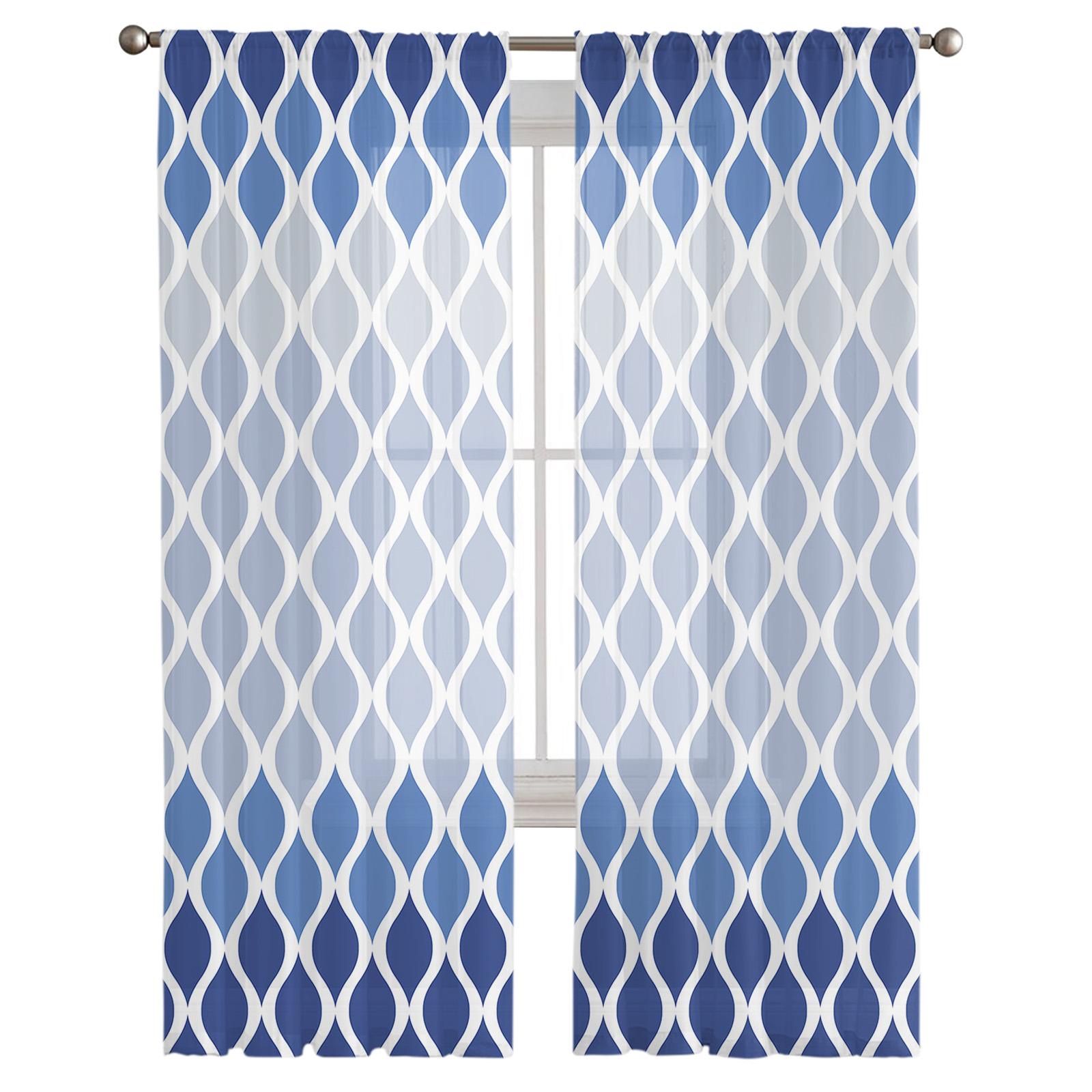 Марокканские текстурированные синие прозрачные шторы для гостиной — фото 3