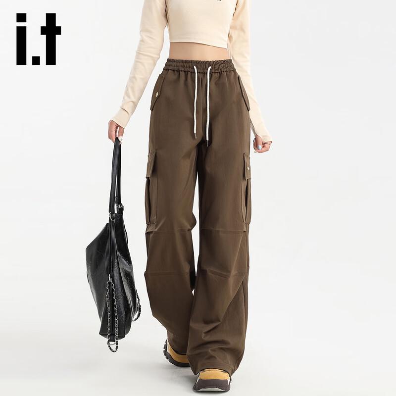 izzueit Women's Pleated High-Waisted Wide-Leg Cargo Pants
