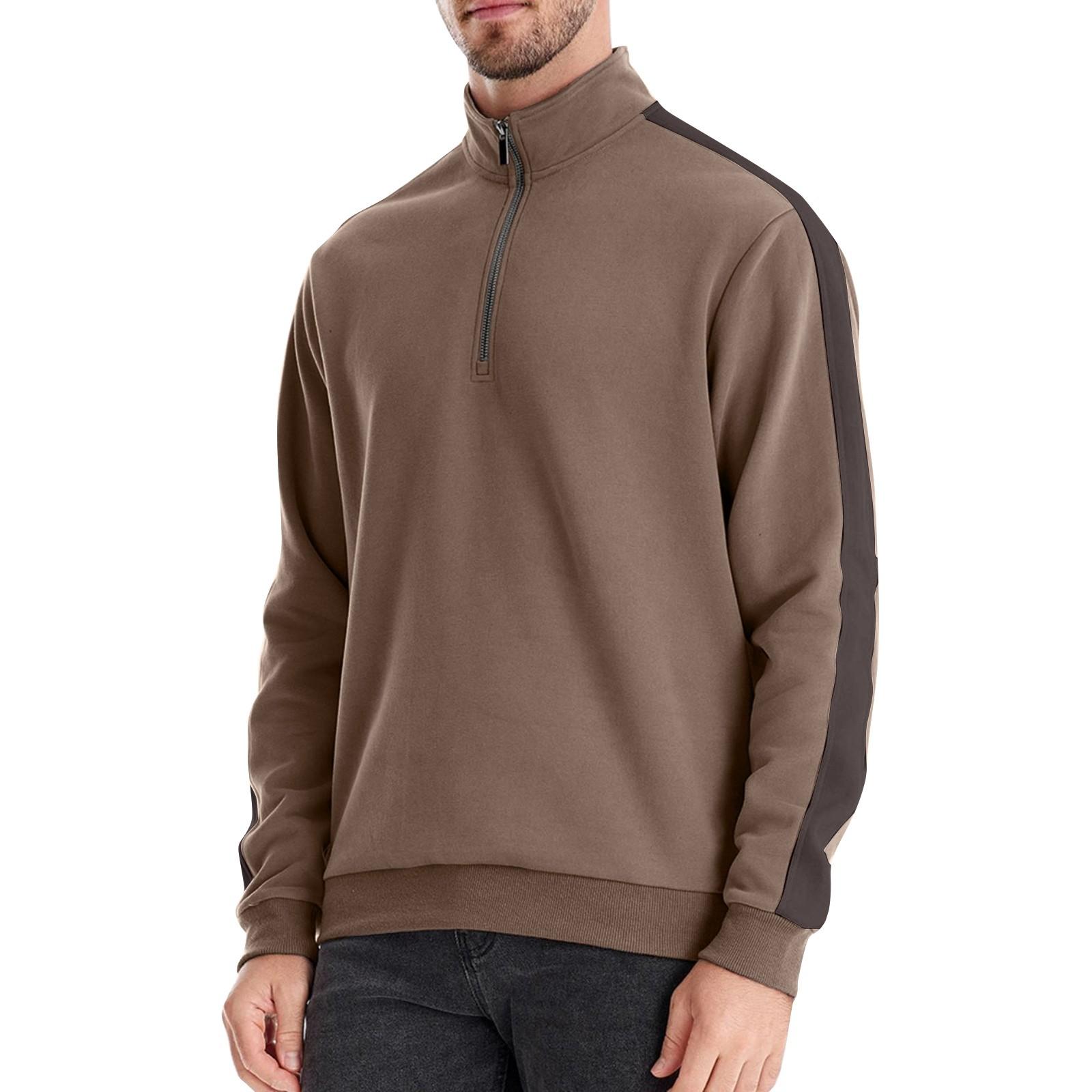 

Мужской зимний однотонный трикотажный топ с воротником-стойкой и полумолнией, облегающий покрой, с длинным рукавом L хаки